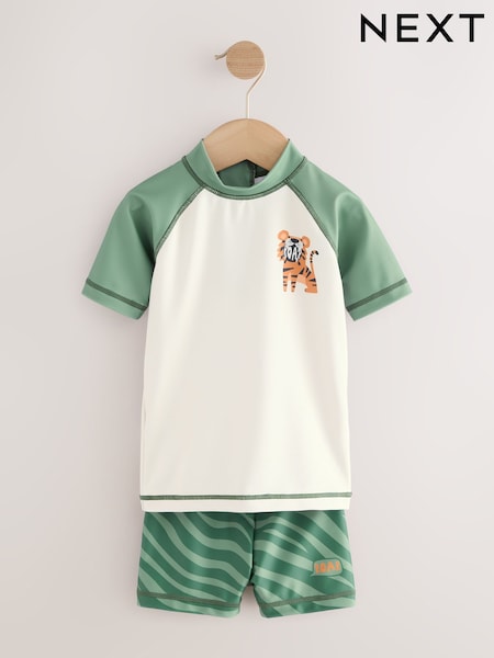 Khaki Green Rash Vest and Stretch Shorts Set (3mths-7yrs) (AA2464) | £14 - £18
