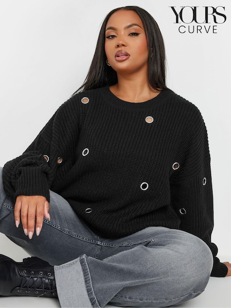 Yours Curve Black Eyelet Jumper (AA2612) | £31
