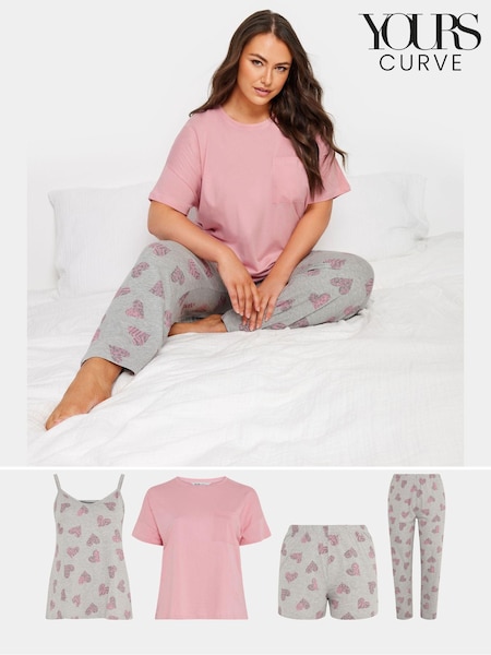 Yours Curve Pink Eat Sleep Dream Cami Pyjamas Set 4 Pack (AA2615) | £45