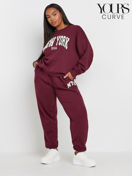 Yours Curve Red Appliqué Cuffed Joggers (AA2646) | £24