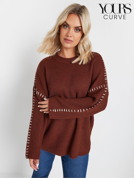 Yours Curve Orange Blanket Stitch Jumper (AA2649) | £31
