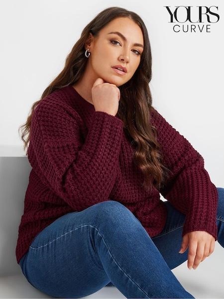 Yours Curve Purple Waffle Knit Jumper (AA2653) | £29