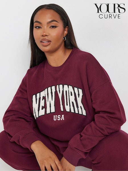 Yours Curve Red New York Aplique Crew Neck Jumper (AA2664) | £27