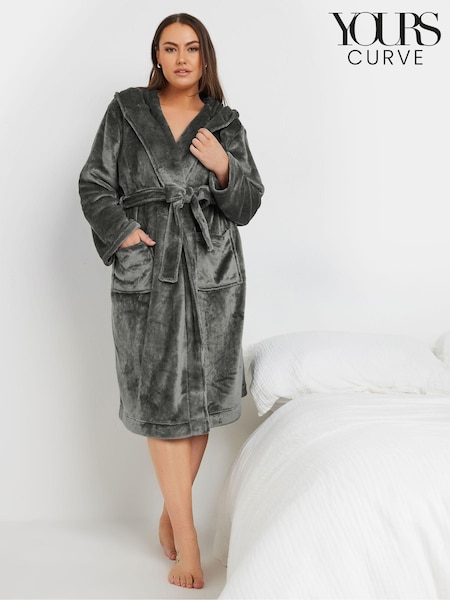 Yours Curve Grey Hooded Robe (AA2697) | £29