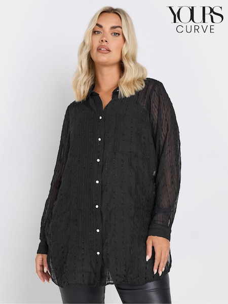 Yours Curve Black Texture Sheer Shirt (AA2712) | £29