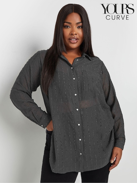 Yours Curve Grey Texture Sheer Shirt (AA2715) | £29