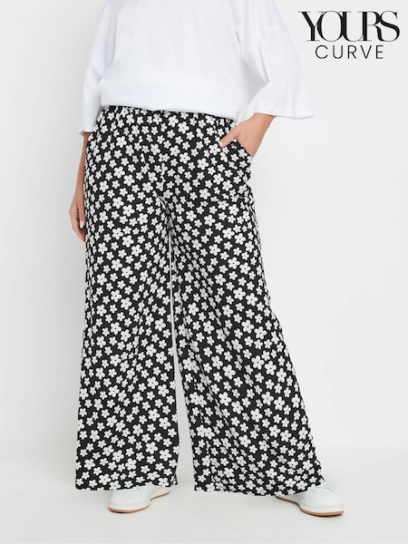 Yours Curve Black Stuctrured Wide Leg Trousers (AA2718) | £27