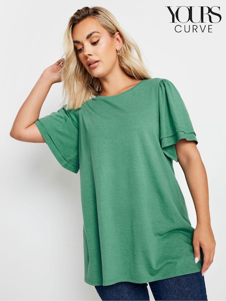 Yours Curve Green Double Angel Sleeve T-Shirt (AA2721) | £19