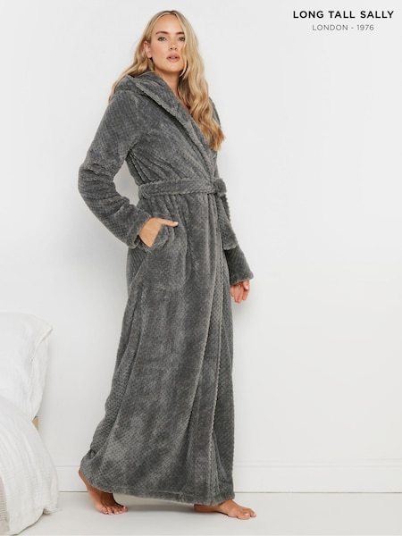 Long Tall Sally Grey Honeycomb Hooded Maxi Robe (AA2820) | £43
