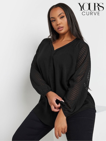 Yours Curve Black Burnout Sleeve Blouse (AA2855) | £29