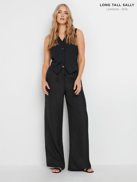 Long Tall Sally Black Textured Wide Leg Trousers (AA2874) | £36