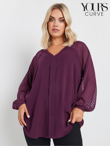 Yours Curve Purple Burnout Sleeve Blouse (AA2892) | £29