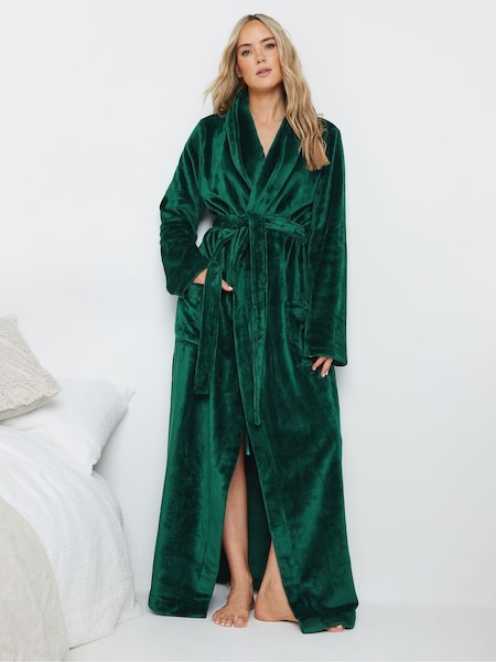 Long Tall Sally Green Fluffy Shawl Collar Maxi Robe (AA2897) | £39