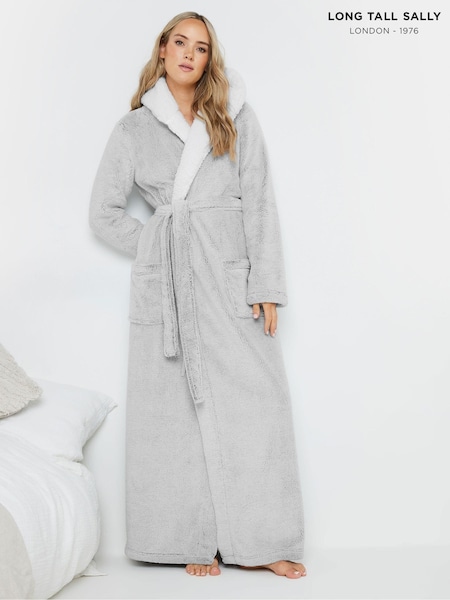Long Tall Sally Grey Wellsoft Contrast Hooded Robe (AA2909) | £43