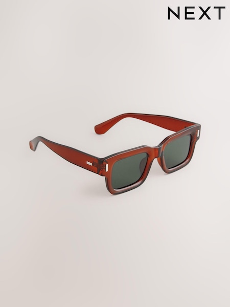 Brown Rectangular Chunky Frame Sunglasses (AA3139) | £15