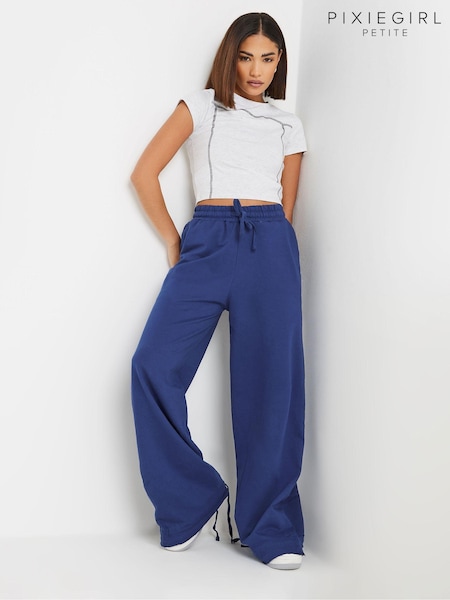 PixieGirl Petite Blue Cuff Detail Wide Leg 100% Cotton Joggers (AA3172) | £24