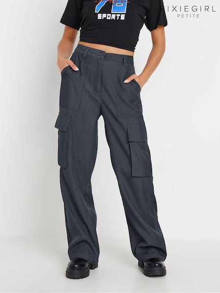 PixieGirl Petite Grey Utility Wide Leg Trousers (AA3175) | £39