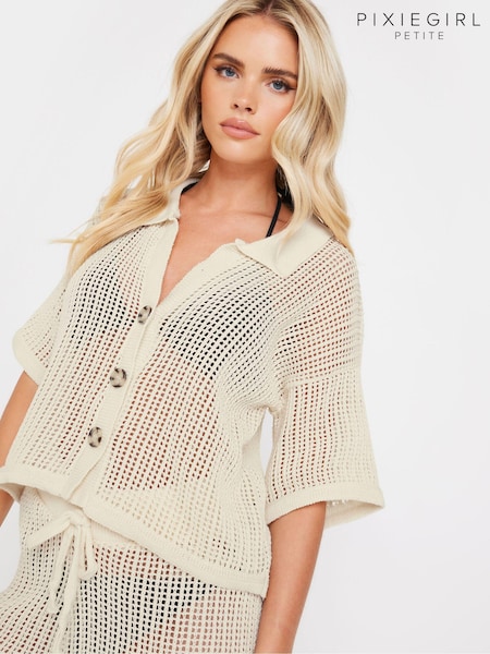 PixieGirl Petite Cream Crochet Short Sleeve Shirt (AA3192) | £29