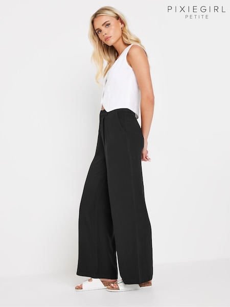 PixieGirl Petite Black Wide Leg 100% Cotton Trousers (AA3210) | £31
