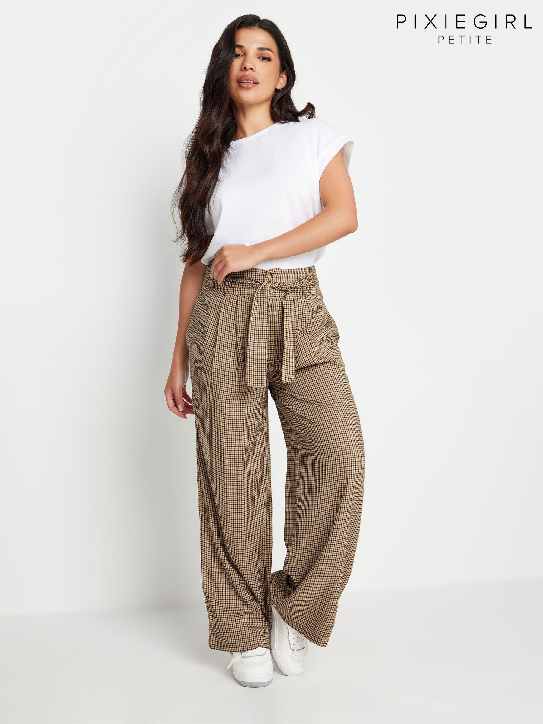 Buy Women's Brown Check Tartan Trousers Online | Next UK