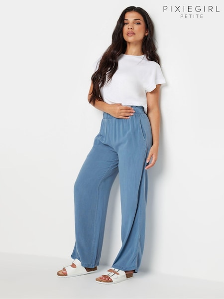 PixieGirl Petite Blue Acid Wash Wide Leg 100% Cotton Trousers (AA3233) | £29