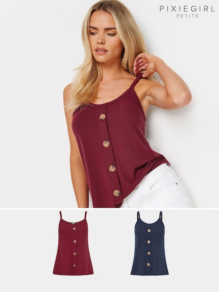 PixieGirl Petite Red Button Down Vest Top 2 Pack (AA3288) | £33