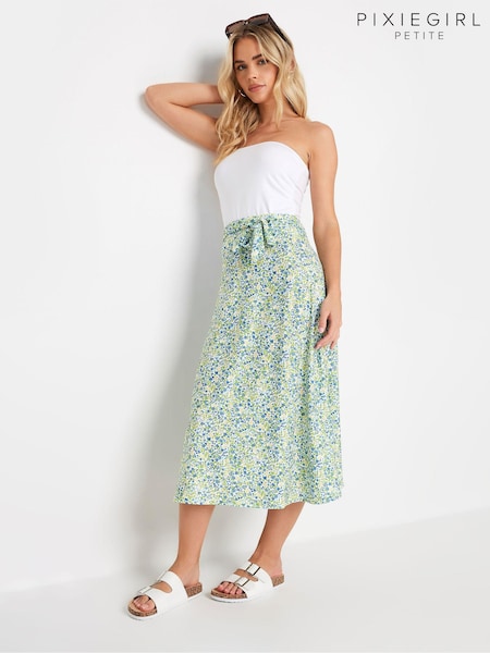 PixieGirl Petite Blue Ditsy Belted Midi Skirt (AA3296) | £27