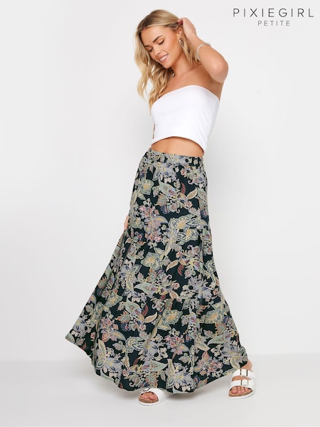 PixieGirl Petite Blue Paisley Tiered Maxi Skirt (AA3313) | £31