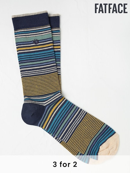 FatFace Navy Blue & Yellow Men's Striped Socks (AA3563) | £7.50
