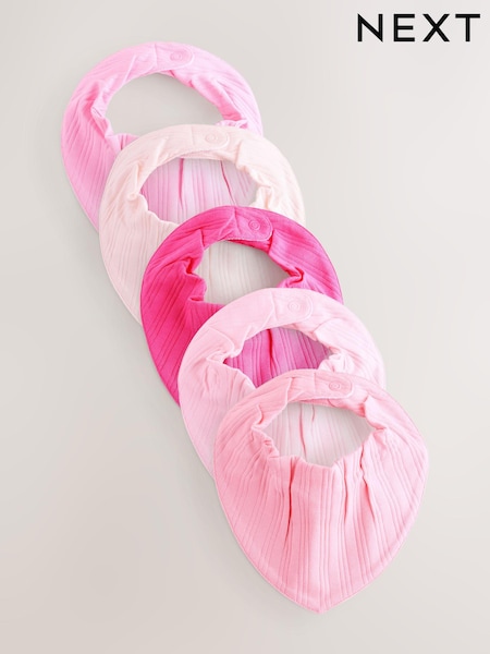 Bright Pink Baby Dribble 100% Cotton Bibs 5 Pack (AA3564) | £11