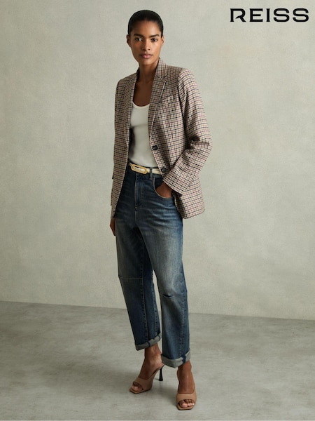 Reiss Natural Check Dora Wool Blend Checked Single Breasted Blazer (AA3668) | £148