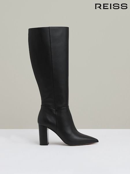 Reiss Black Bianca Block Heel Knee High Boots (AA3673) | £348