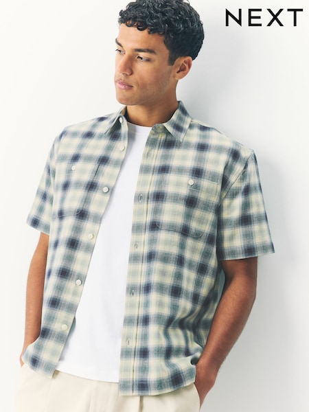 Green 100% Cotton Mineral Short Sleeve Check Shirt (AA3833) | £32