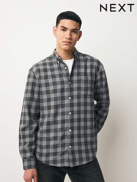 Grey Brushed Check Long Sleeve Shirt (AA3835) | £35