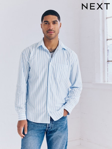 White Stripe Poplin Long Sleeve Oxford 100% Cotton Shirt (AA3845) | £32