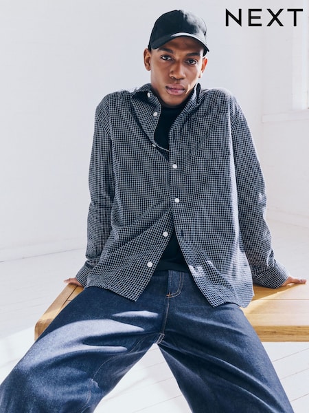 Navy Blue Check Long Sleeve Shirt (AA3848) | £35