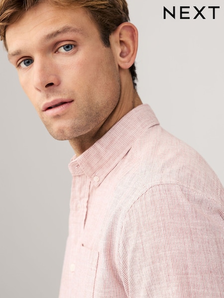 Red/White Textured Long Sleeve 100% Cotton Shirt (AA3856) | £32