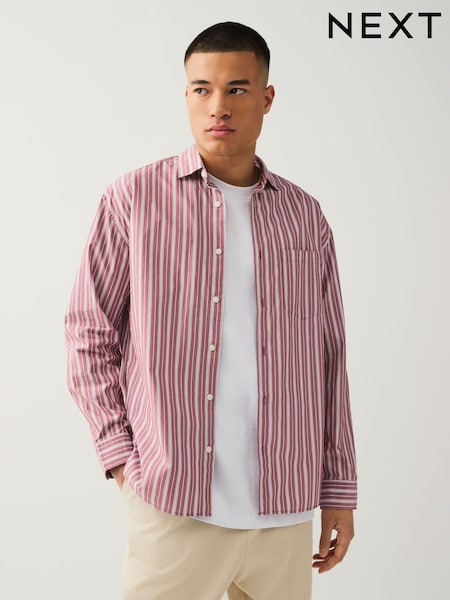 Red Soft Touch 100% Cotton Long Sleeves Stripe Shirt (AA3857) | £32