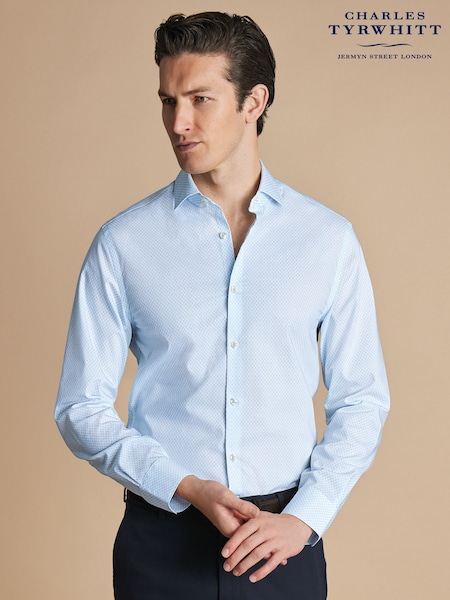 Charles Tyrwhitt Blue Slim Fit Non Iron Diamond Print 100% Cotton Shirt (AA3969) | £70