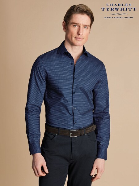 Charles Tyrwhitt Blue Slim Fit Non Iron Petal Print 100% Cotton Shirt (AA3972) | £70