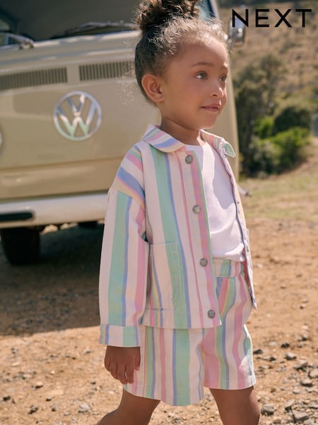 Rainbow 100% Cotton Printed Shacket and Shorts Set (3mths-7yrs) (AA4012) | £21 - £25