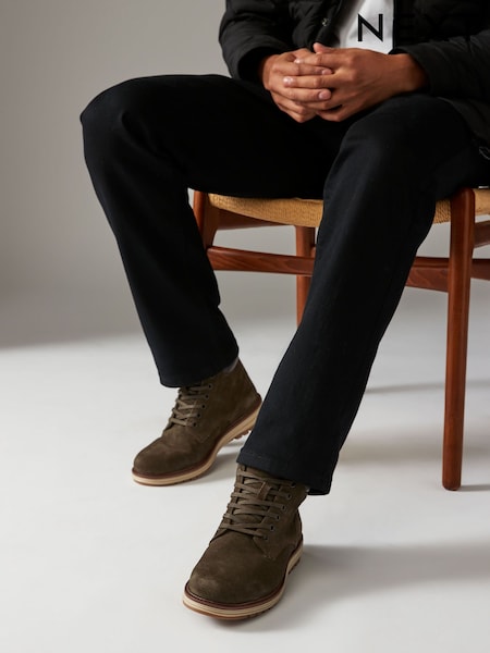 Khaki Green Leather Sports Boots (AA4033) | £65