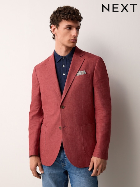 Coral Pink Regular Fit Textured Linen Blend Blazer (AA4086) | £89