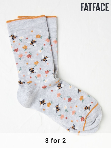 FatFace Grey Bee Floral Women's Socks (AA4137) | £7.50