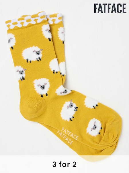 FatFace Yellow Fluffy Sheep Women's Socks (AA4139) | £7.50