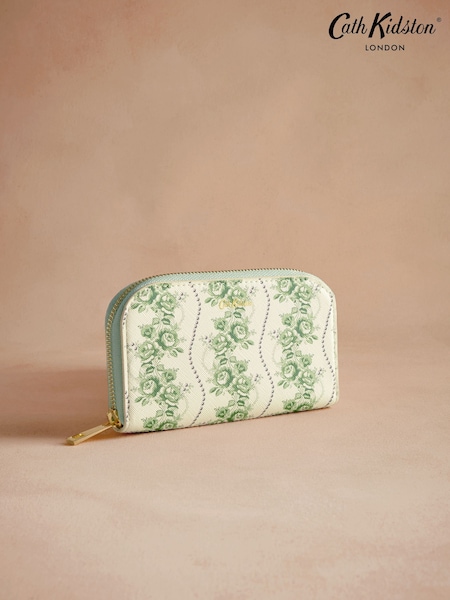 Cath Kidston Green Rose Pearl Large Curve Zip Purse (AA4326) | £24