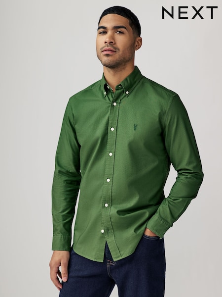 Green Slim Fit Long Sleeve Oxford Shirt (AA4329) | £26