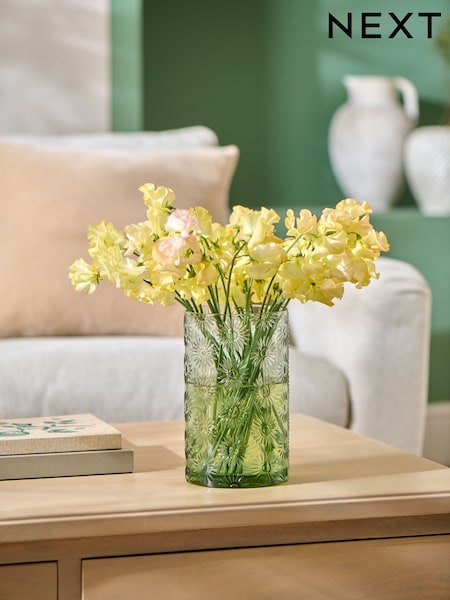 Green Sunflower Embossed Glass Vase (AA4345) | £16