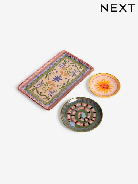 Set of 3 Multicolour Hand Painted Ceramic Trinket Dishes (AA4355) | £18