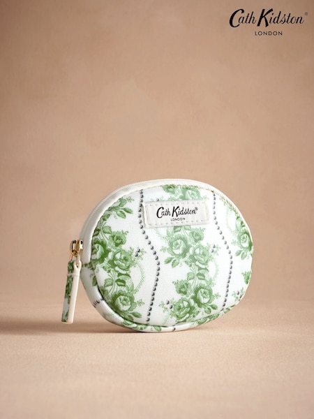 Cath Kidston Green Rose 100% Cotton Round Pocket Purse (AA4373) | £14
